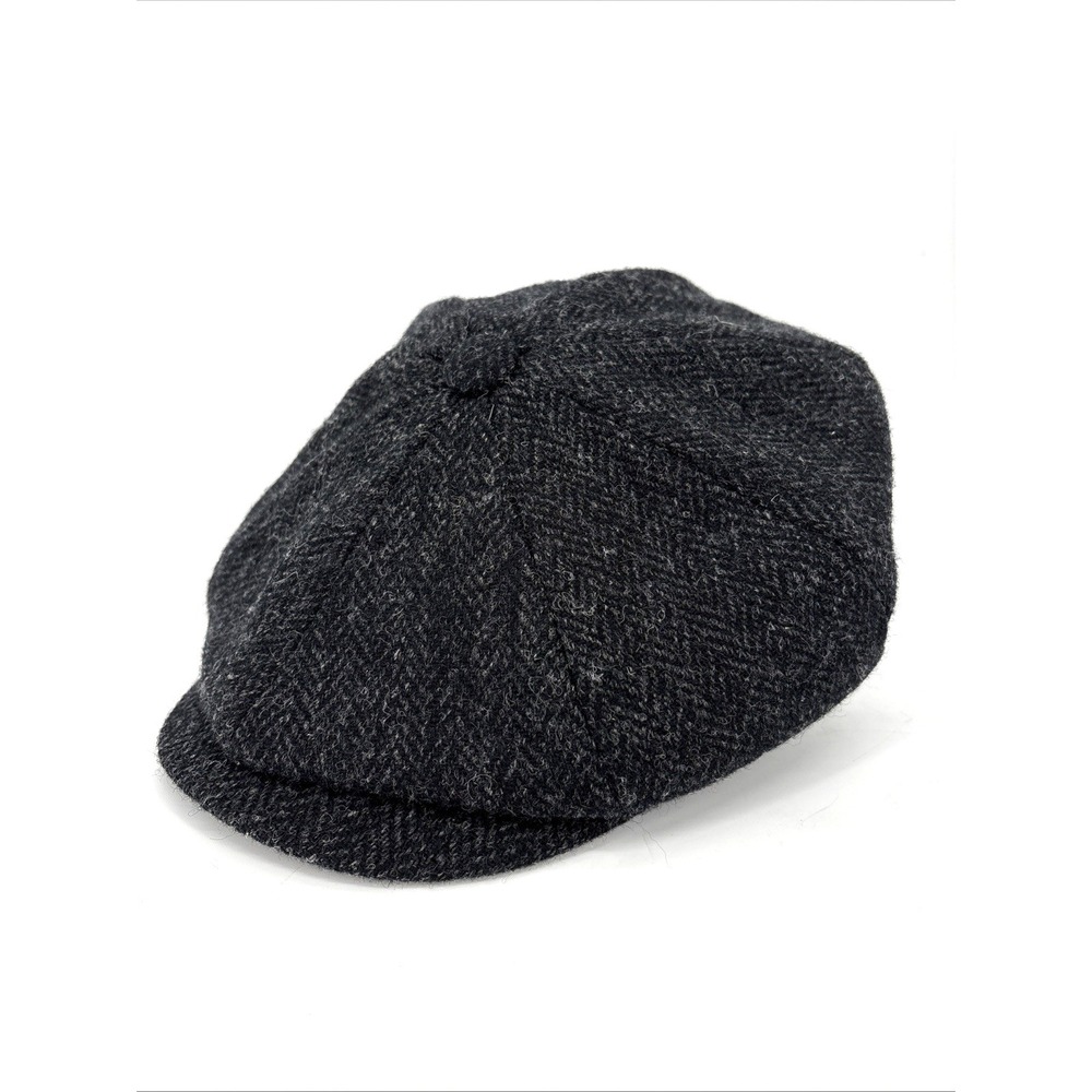 Jaxon & James Harris Tweed Taransay Newsboy Cap 2XL Black Herringbone Hat